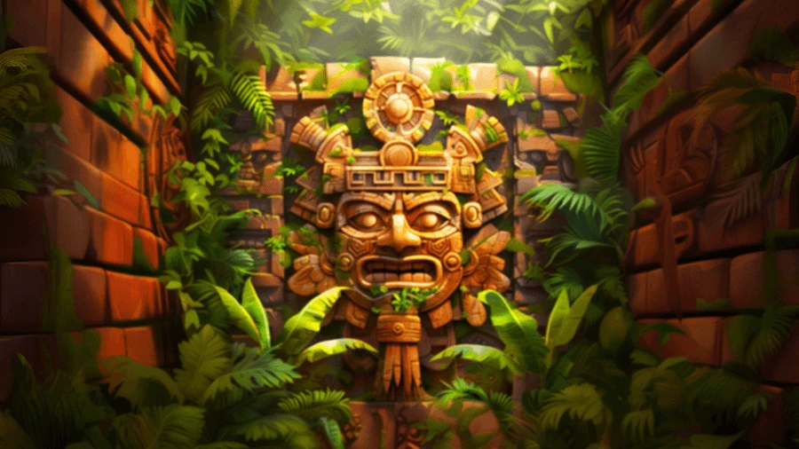 Aztec Might Cash Spree slot game background artwork by Oros Gaming